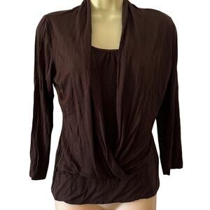 Symmetry Size S Dark Chocolate Brown Layered Look Knit Top
